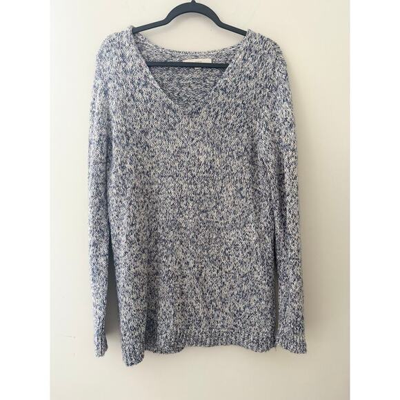 Loft Women’s Size L Blue Cable Knit V Neck Sweater - Picture 1 of 6